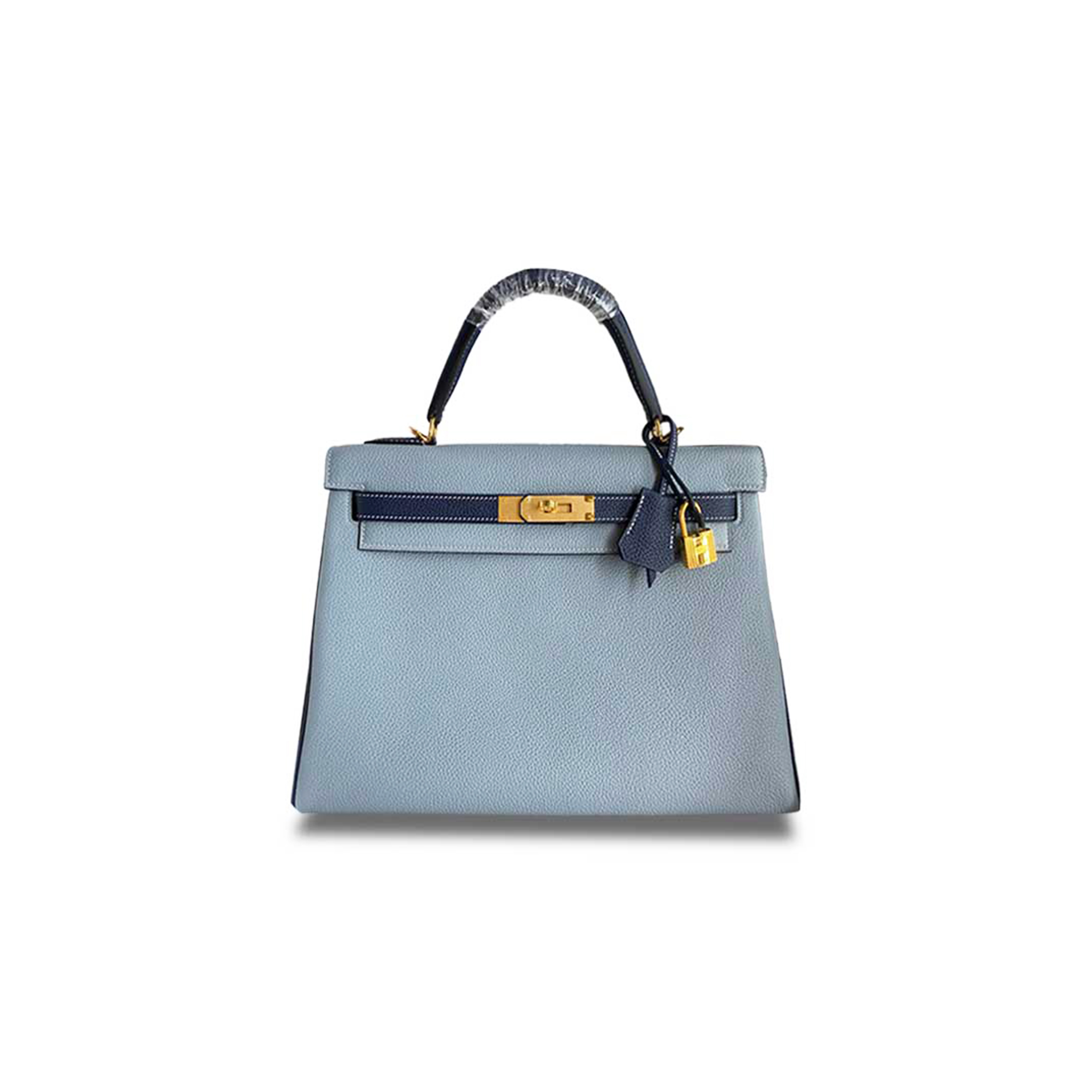 HERMÈS KELLY 32 TOGO LINEN BLUE AND DARK BLUE GOLD BUCKLE (32*23*10.5cm)